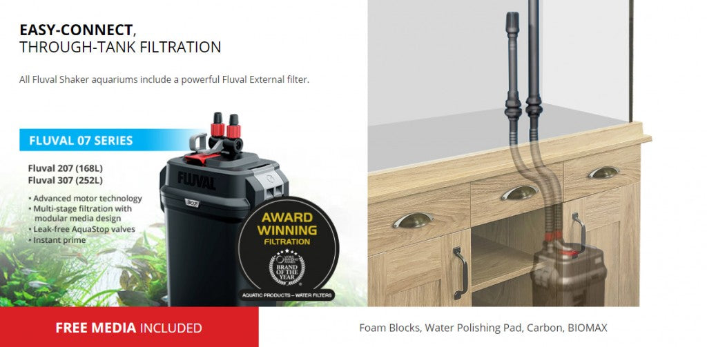 Fluval Shaker 252L Aquarium Fish Tank & Cabinet Hampshire Oak