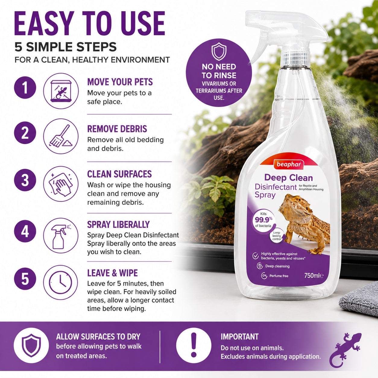 Beaphar Deep Clean Reptile Disinfectant Spray 500ml