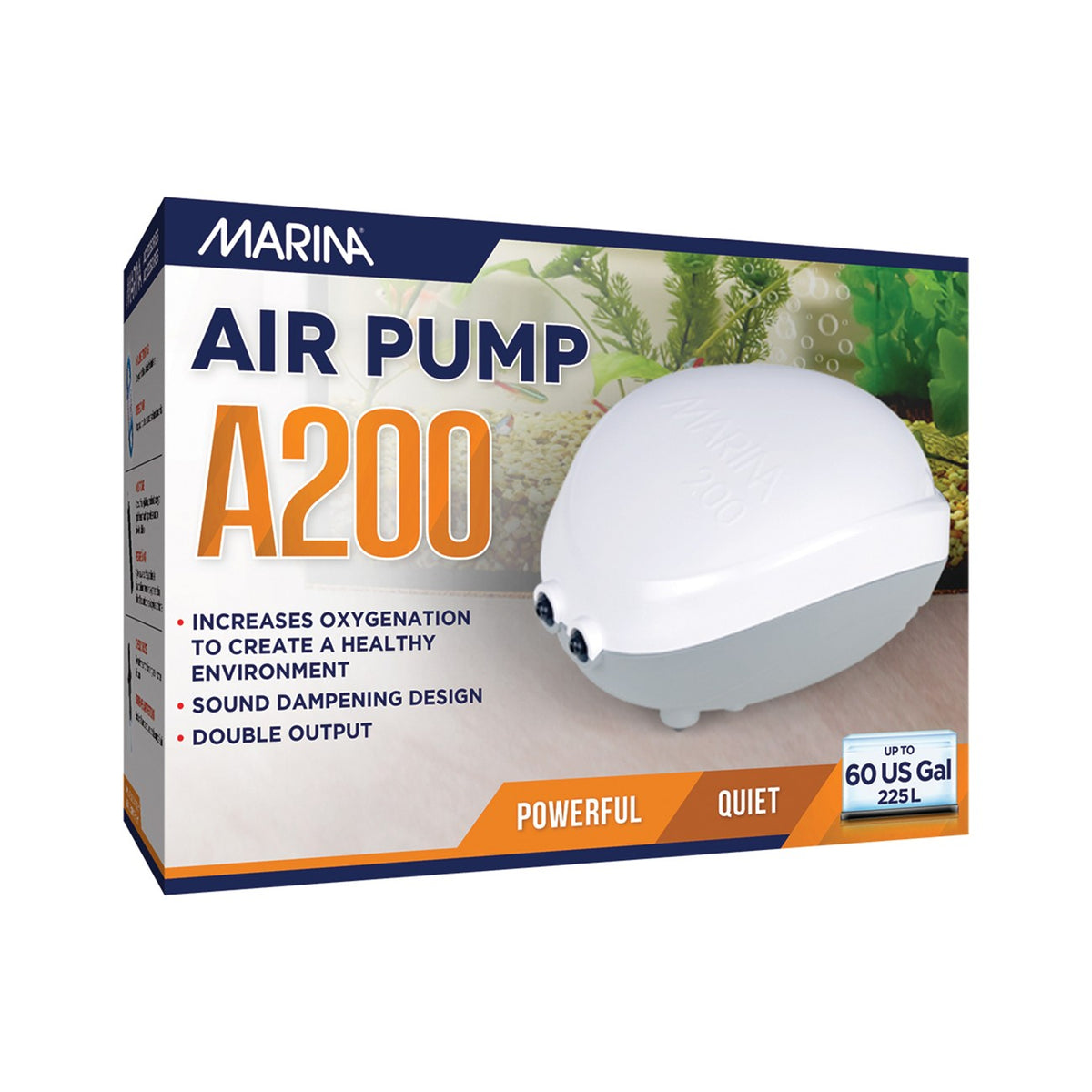 Marina A200 Air Pump — Quiet Dual Outlet Aquarium Air Pump for Tanks up to 225L