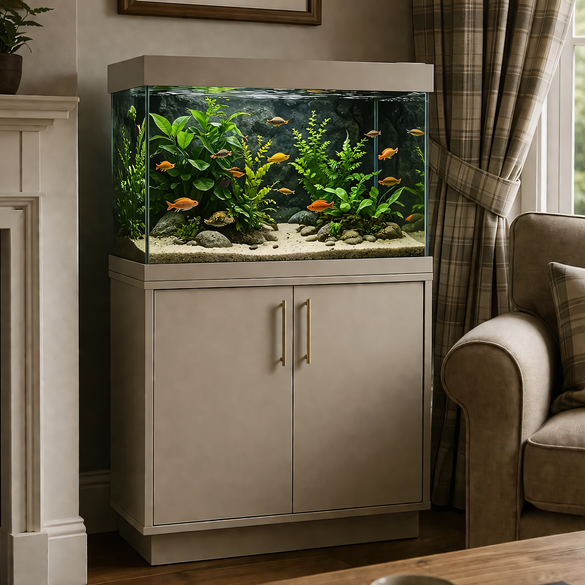 Aqua One OakStyle Fish Tank Aquarium & Cabinet Set Soft Cashmere 81cm 145L
