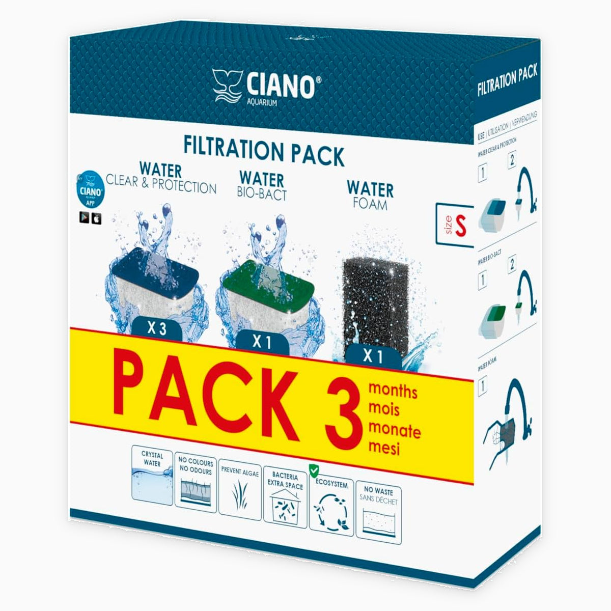 Ciano Filtration Pack Size S - 3 Month Aquarium Filter Media Refill Set