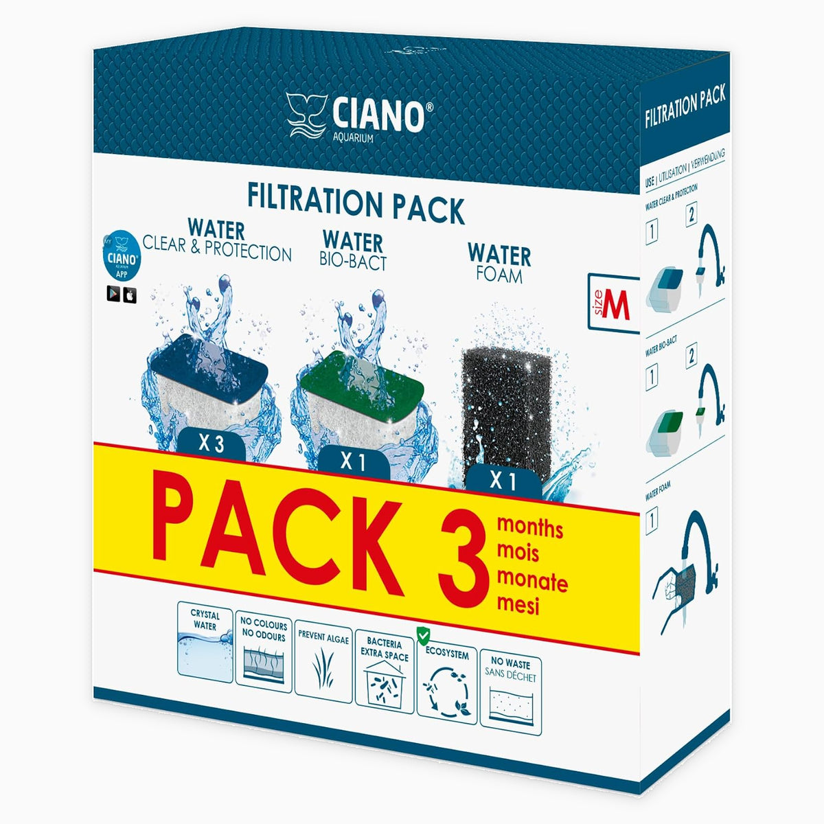 Ciano Filtration Pack Size M - 3 Month Aquarium Filter Media Refill Set