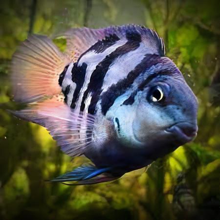 Blue Tiger Polar Parrot Fish Amatitlania x Cichlasoma Nigrofasciatus 4cm - Real Aquatics