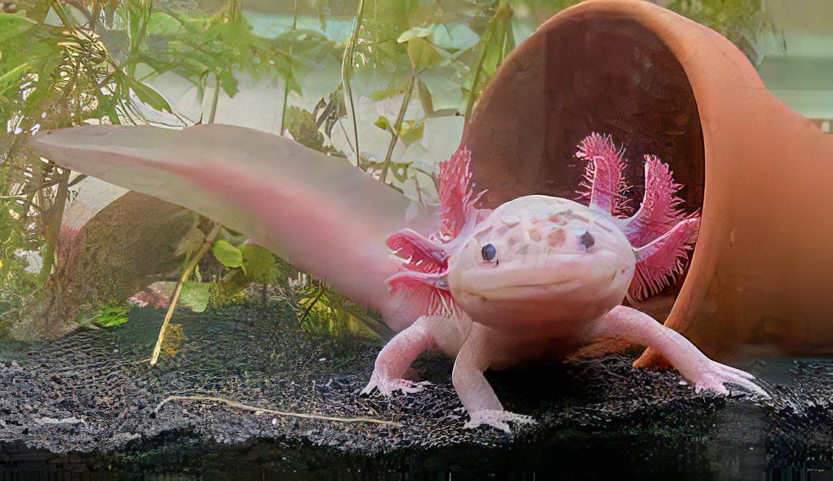 Leucistic Pink Black Eye Axolotl Ambystoma Mexicanum - Real Aquatics