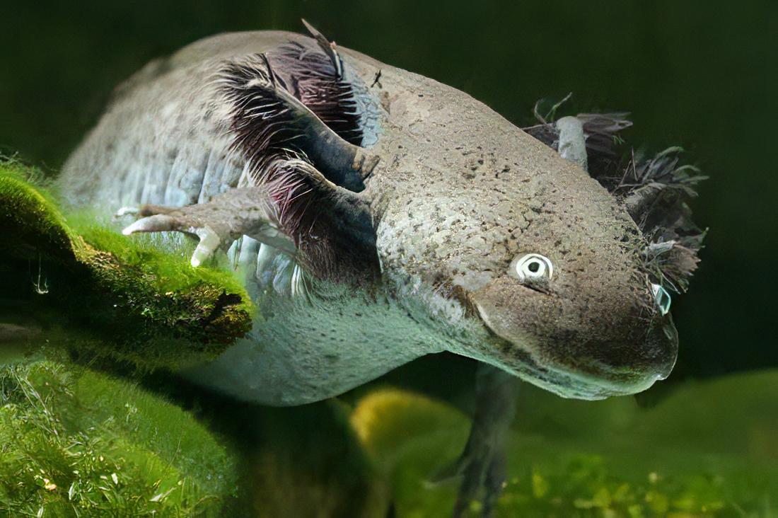 Brown Wild Coloured Black Eye Axolotl Ambystoma Mexicanum