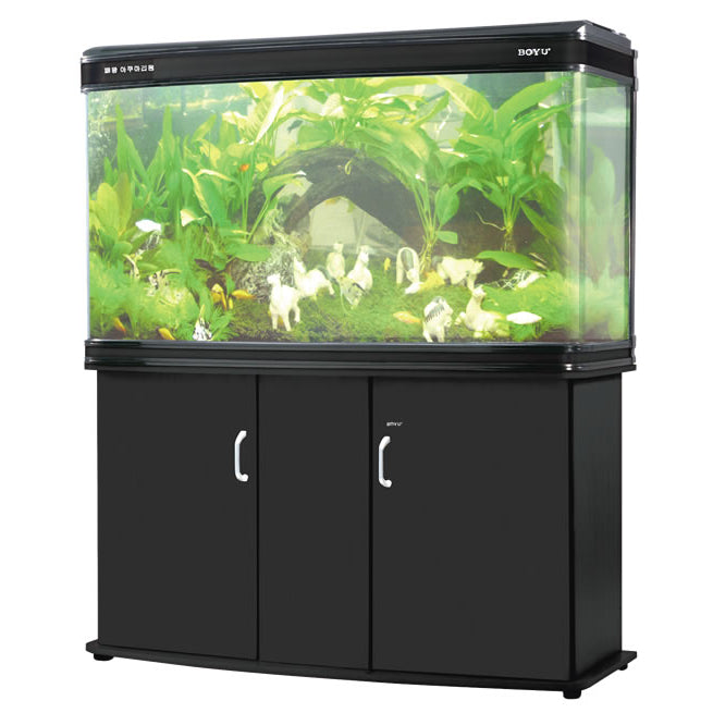 BOYU Aquarium Fish Tank Bow Front & Cabinet 85cm 235L Black