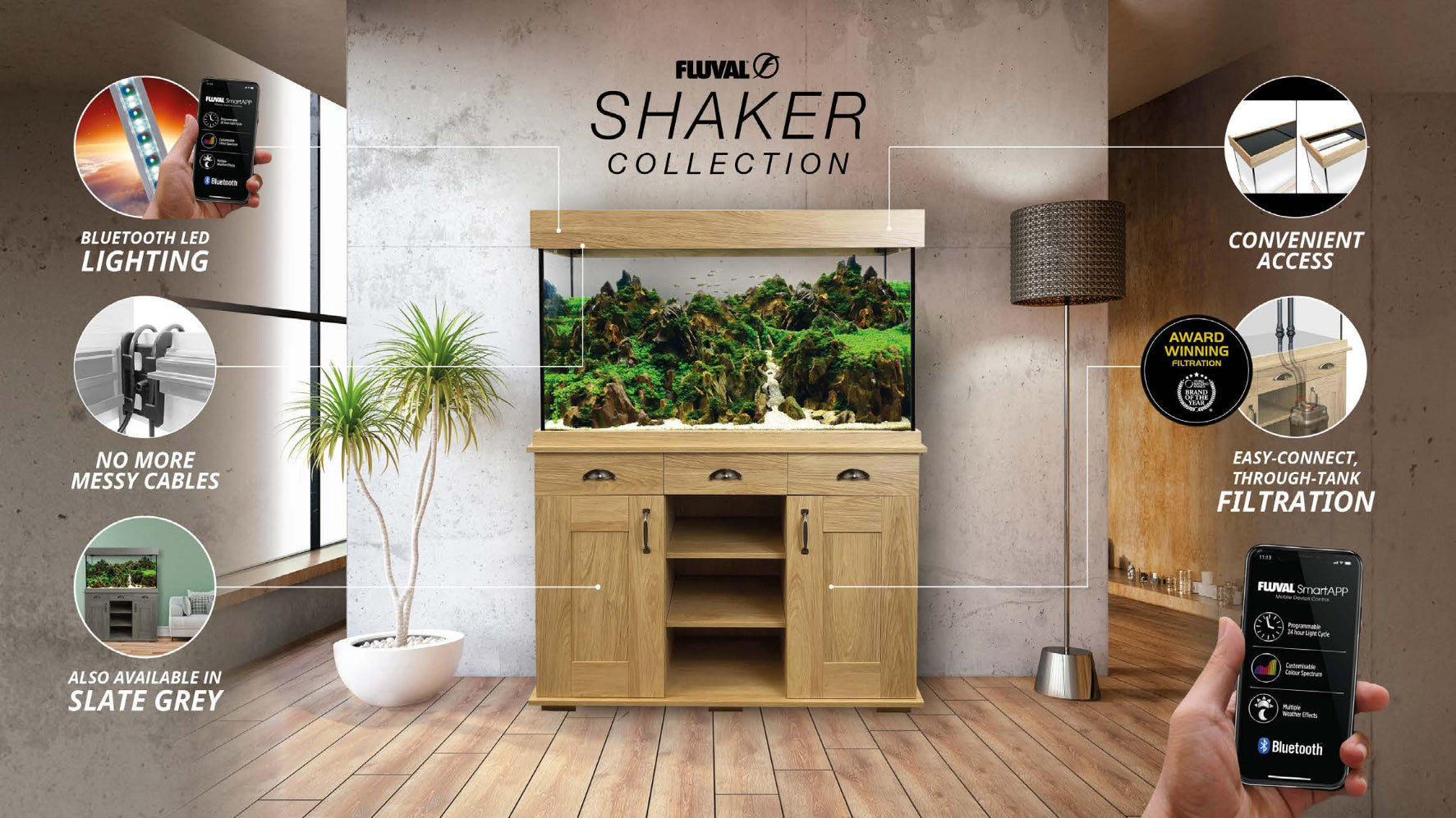 Fluval Shaker 345L Aquarium Fish Tank & Cabinet Hampshire Oak