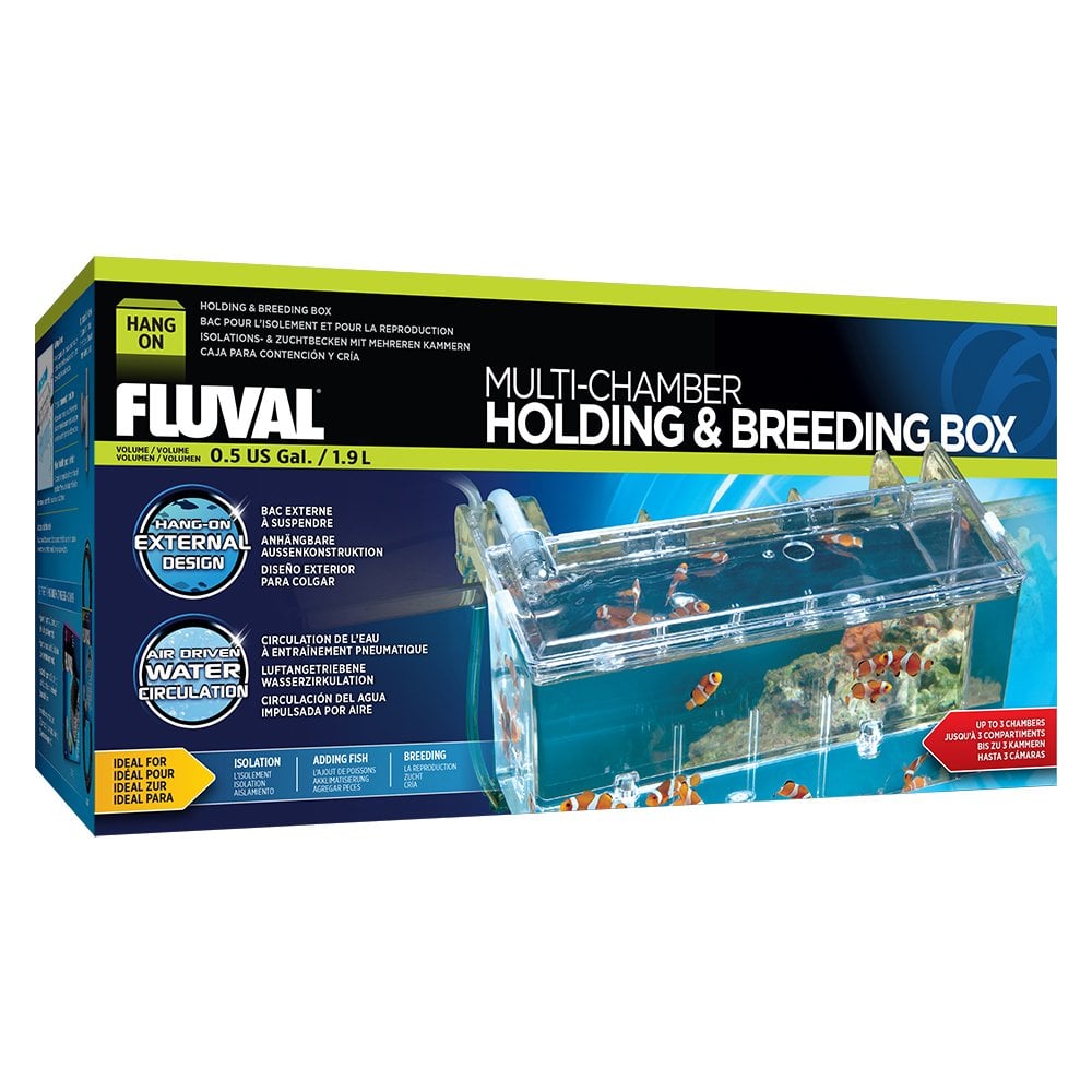 Fluval Hang-On Multi-Chamber Holding and Breeding Box for aquarium fish, with multiple compartments for breeding and isolation.