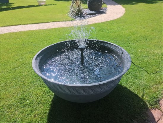 Lotus Bowl Storm Grey Patio Pond Fountain Water Feature 60cm White LED's