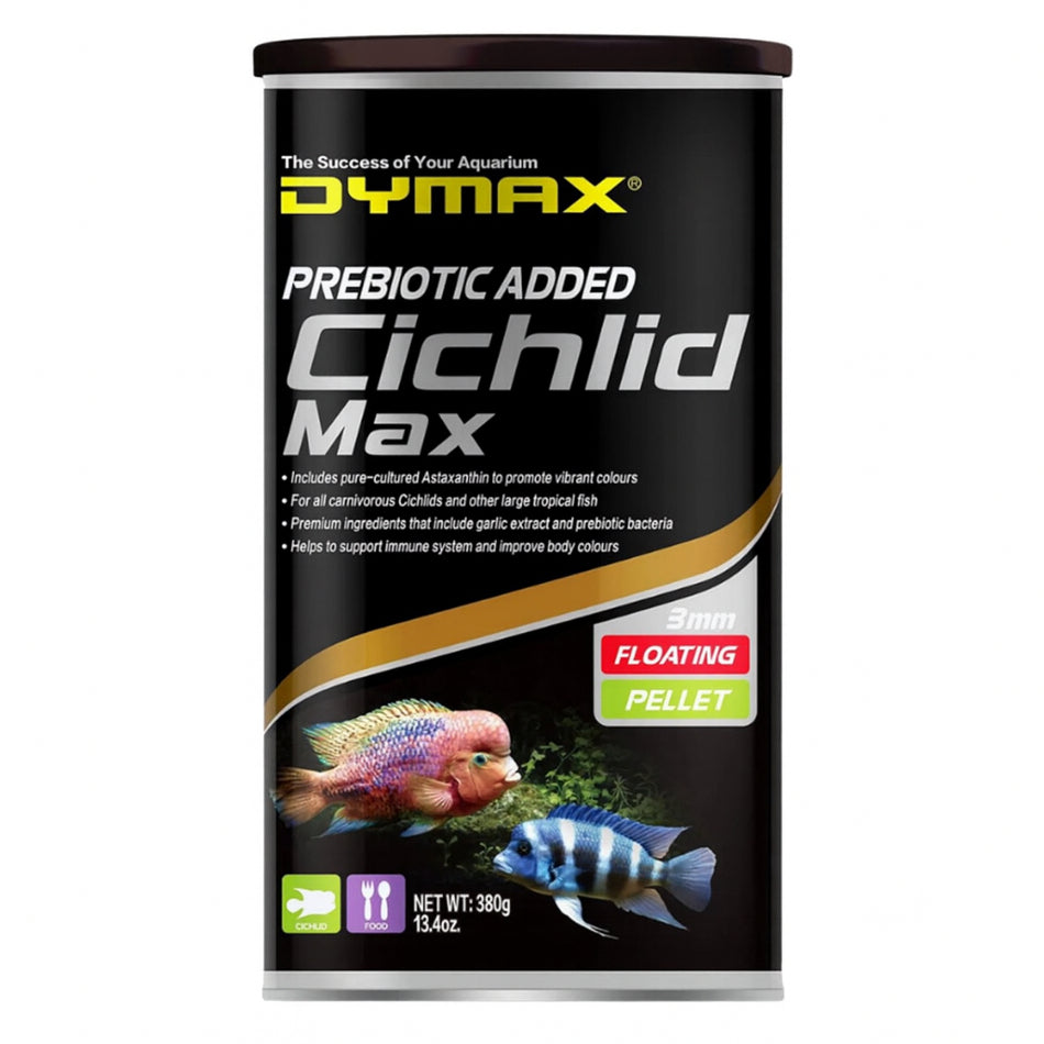 Dymax Cichlid Max Fish Food 120g – Prebiotic Added Floating Pellets for Cichlids