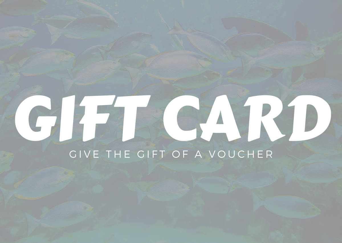 Real Aquatics £50 gift card featuring a sleek design, perfect for aquatic-themed gifts and underwater equipment purchases.