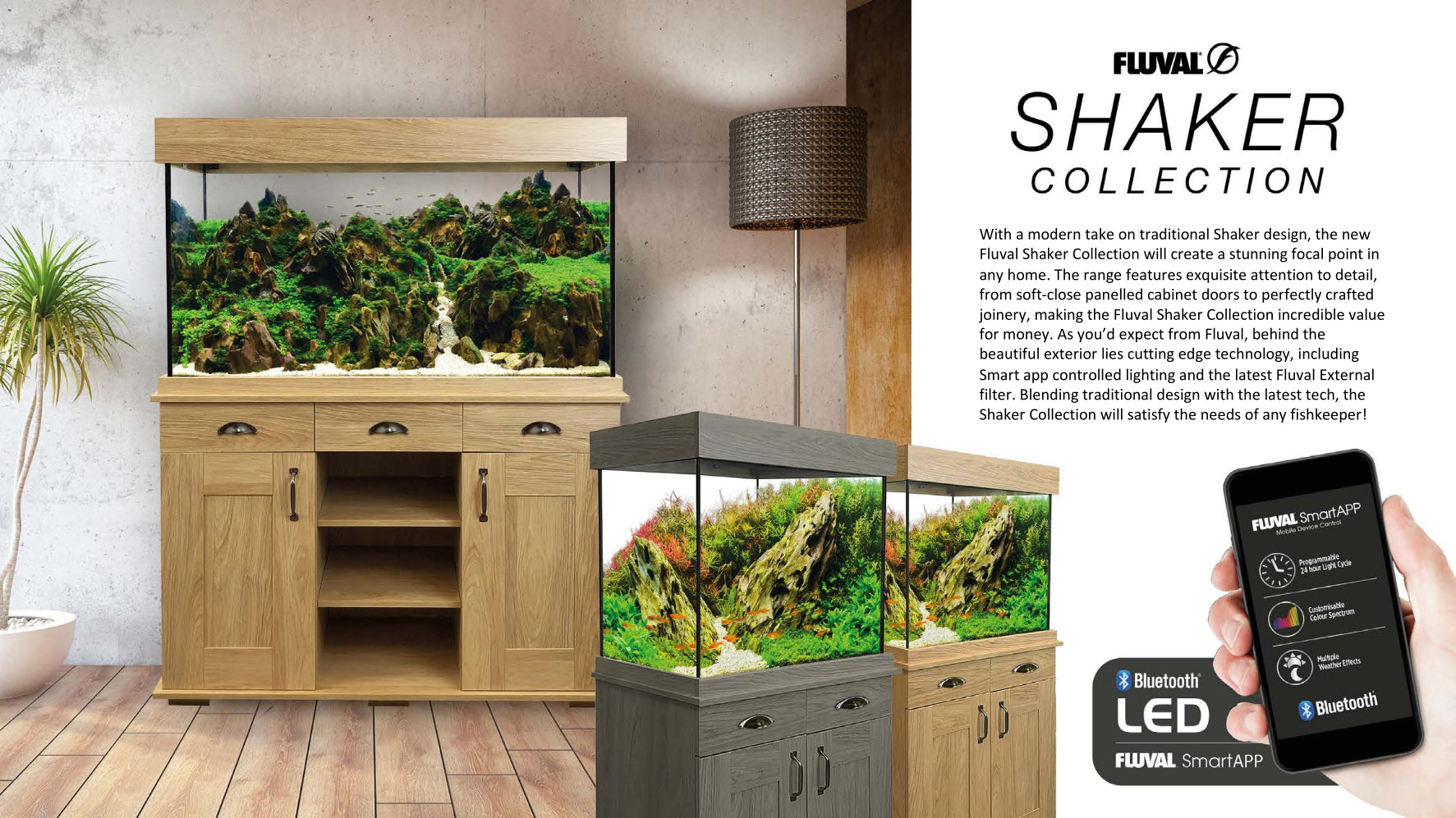 Fluval Shaker 168L Aquarium Fish Tank & Cabinet Hampshire Oak