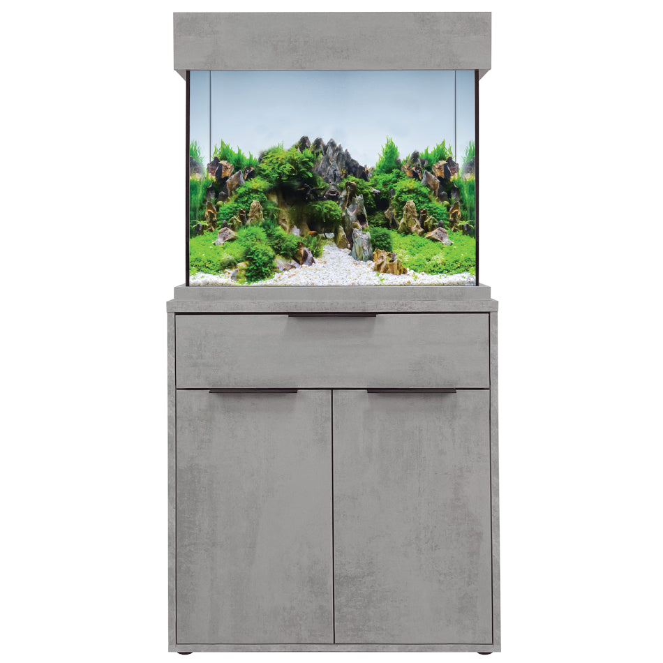Aqua One Oak Style Industrial Concrete Aquarium Fish Tank with Cabinet 63cm 110L