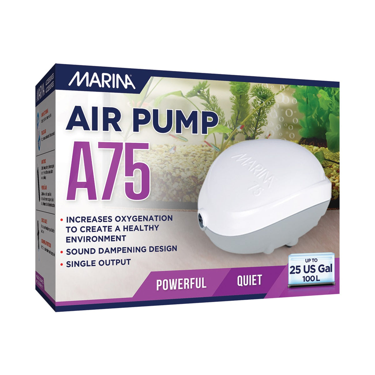 Marina A75 Air Pump — Quiet Aquarium Air Pump for Tanks up to 100L