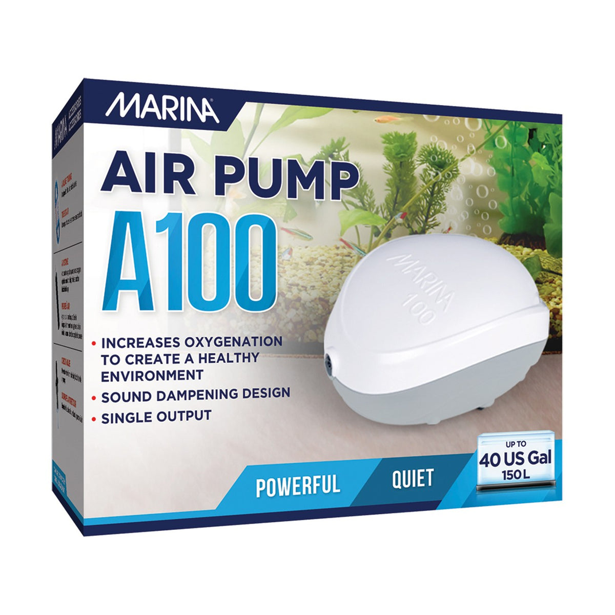 Marina A100 Air Pump — Quiet Aquarium Air Pump for Tanks up to 150L