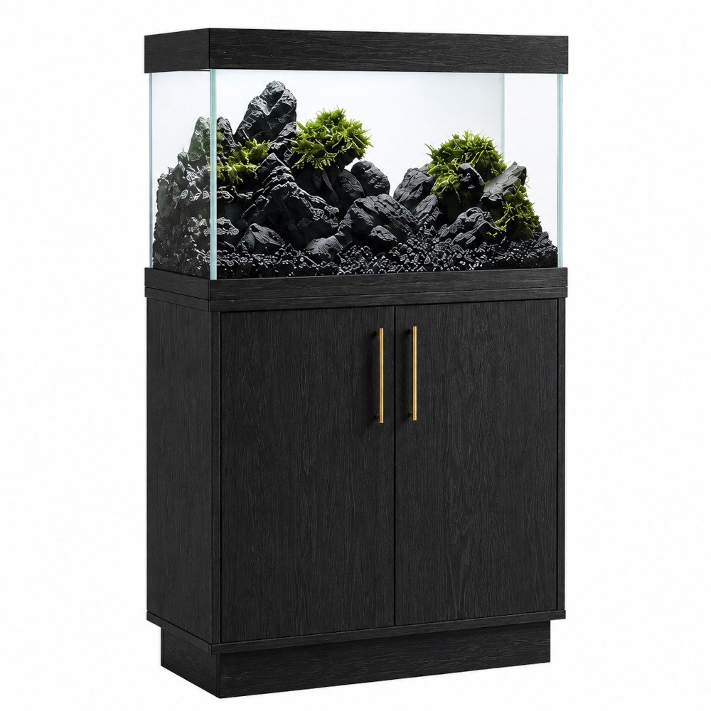 Aqua One OakStyle Fish Tank Aquarium & Cabinet Set Black Obsidian Smoked Oak 81cm 145L