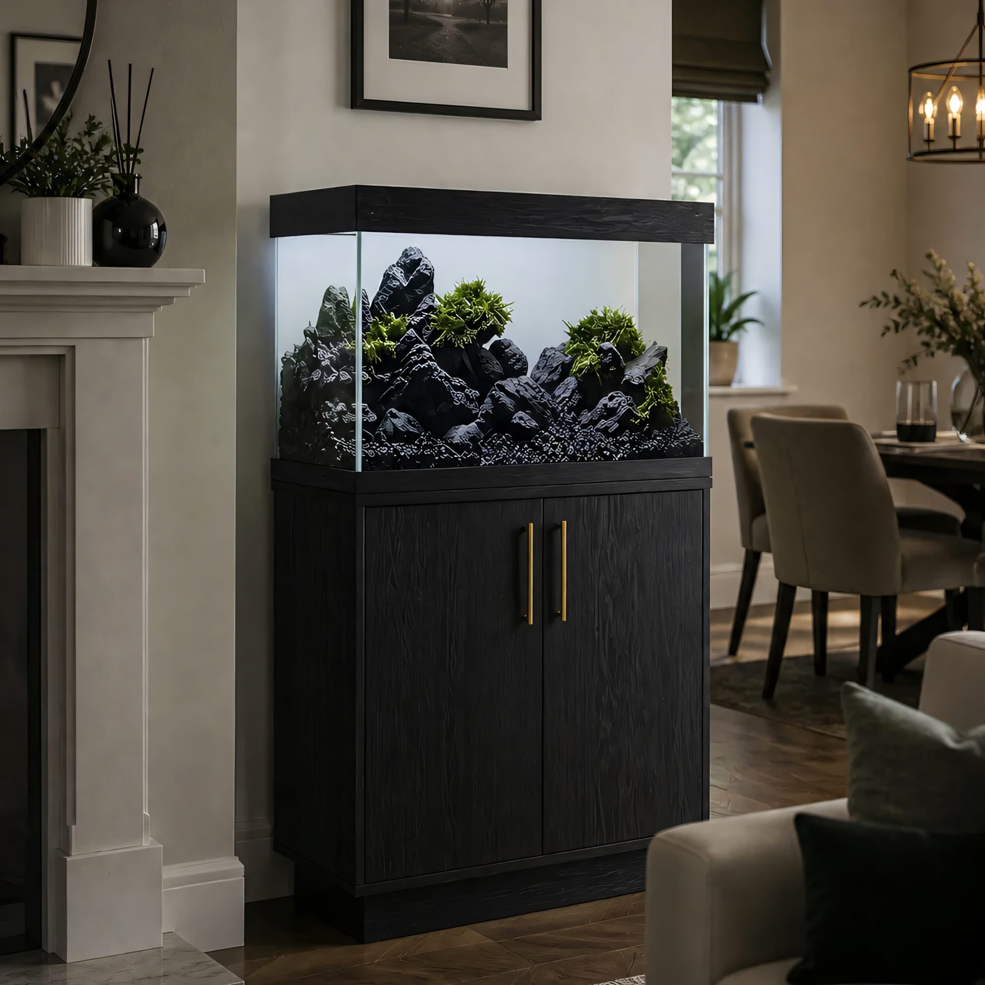 Aqua One OakStyle Fish Tank Aquarium & Cabinet Set Black Obsidian Smoked Oak 81cm 145L