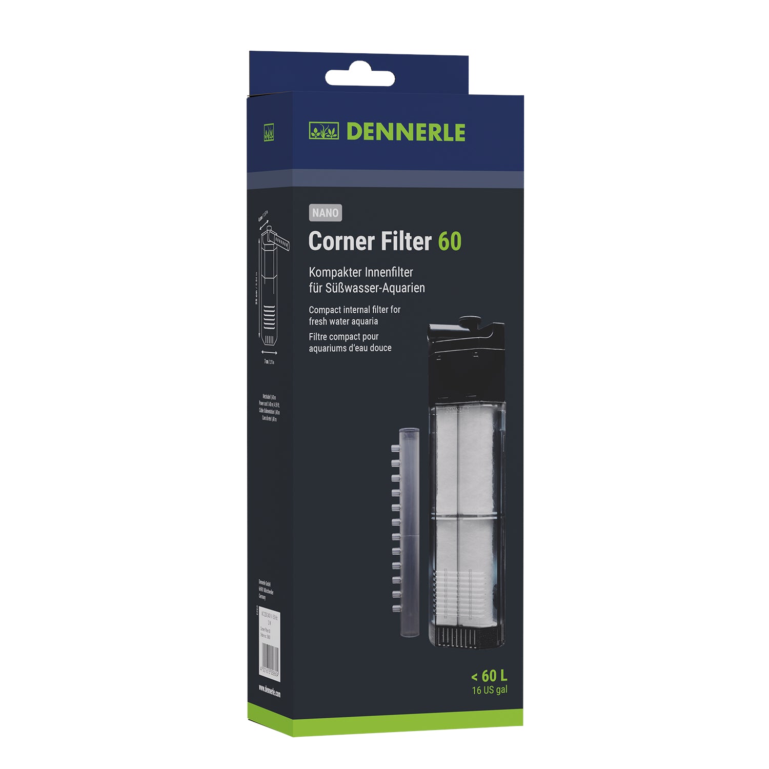 Dennerle Nano 60 XL Corner Filter Shrimp Safe tanks up to 60L