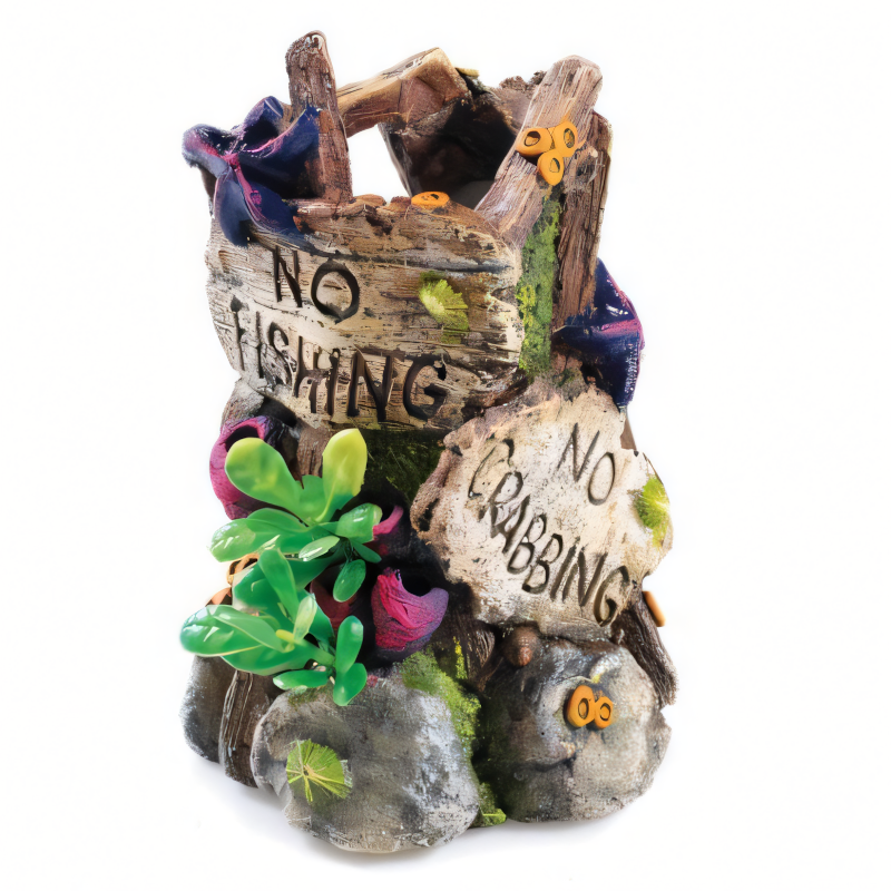 Classic Aquatics No Fishing Sign on Rocks Aquarium Ornament