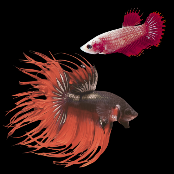 Crown Tail Betta Pair Male & Female Red Base 3cm - Real Aquatics