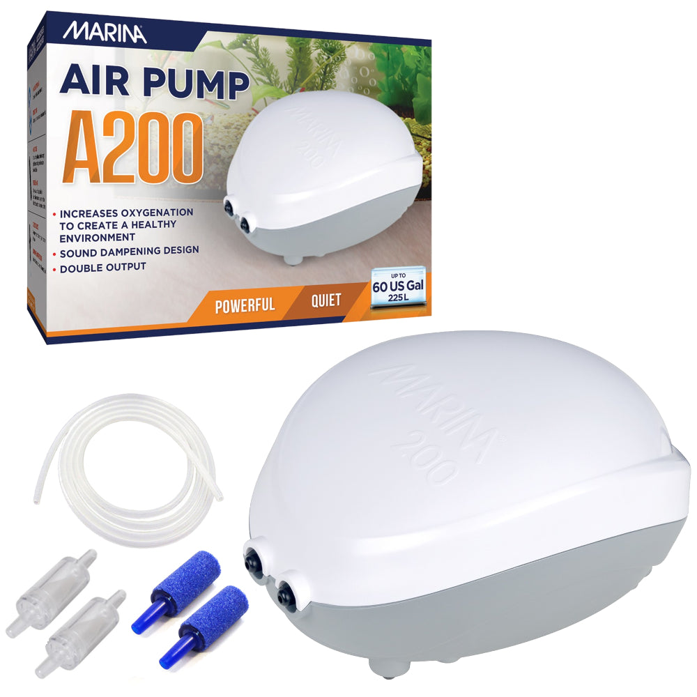 Marina A200 Air Pump — Quiet Dual Outlet Aquarium Air Pump for Tanks up to 225L