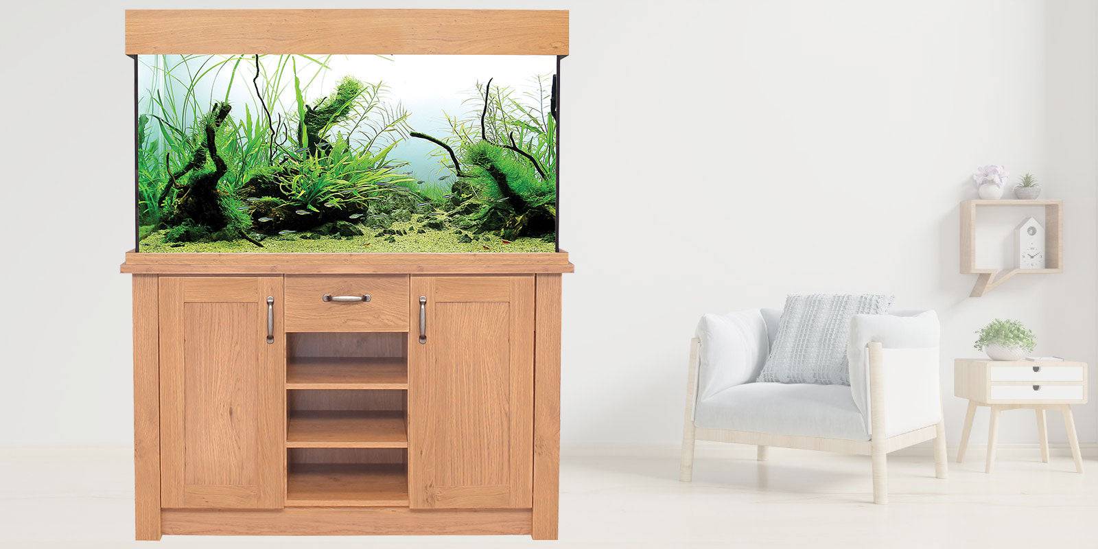 Aqua One Oak Style Aquarium Fish Tank with Cabinet 116cm 230L - Real Aquatics