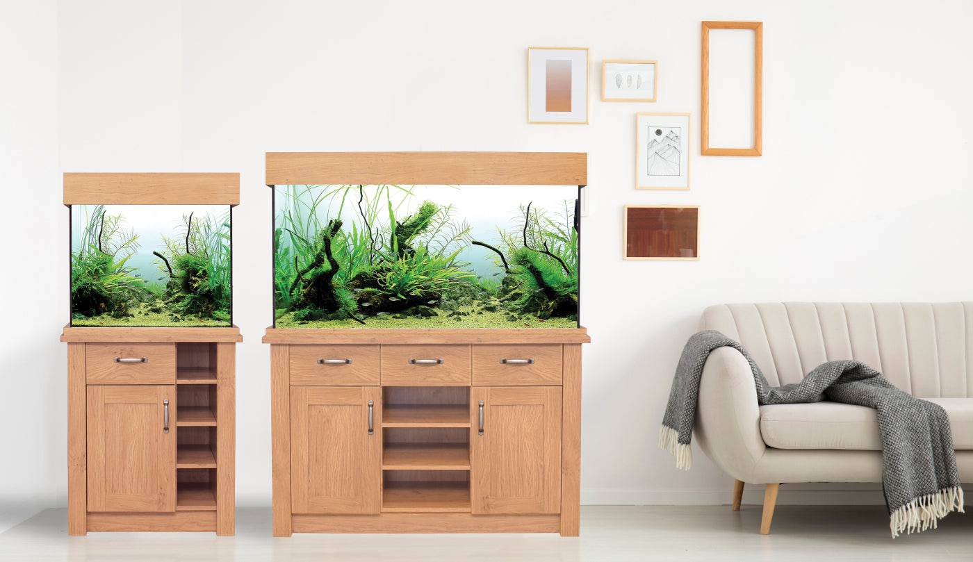 Aqua One Oak Style Aquarium Fish Tank with Cabinet 63cm 110L - Real Aquatics