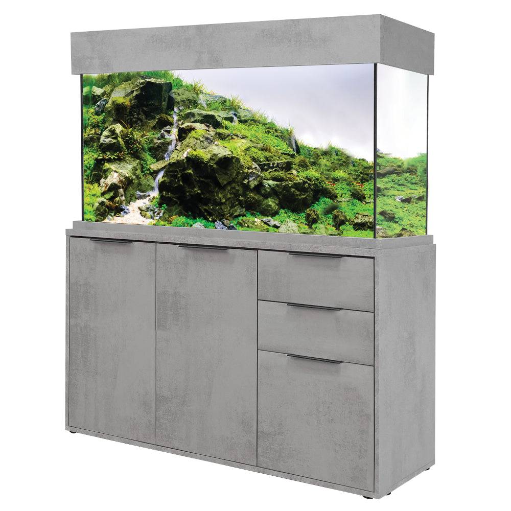 Aqua One Oak Style Industrial Concrete Aquarium Fish Tank with Cabinet 116cm 230L - Real Aquatics