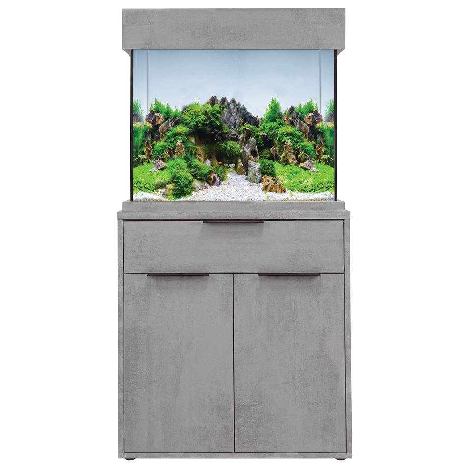 Aqua One Oak Style Industrial Concrete Aquarium Fish Tank with Cabinet 63cm 110L - Real Aquatics