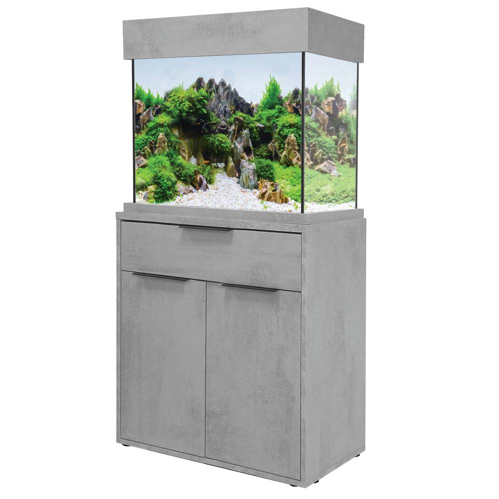 Aqua One Oak Style Industrial Concrete Aquarium Fish Tank with Cabinet 63cm 110L - Real Aquatics