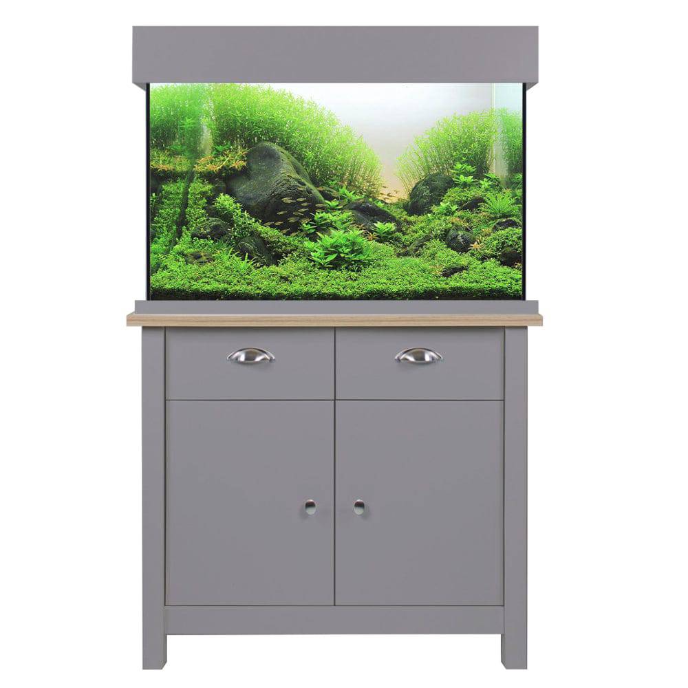 Aqua One Oak Style Shades Flint Grey Aquarium Fish Tank with Cabinet 81cm 145L - Real Aquatics