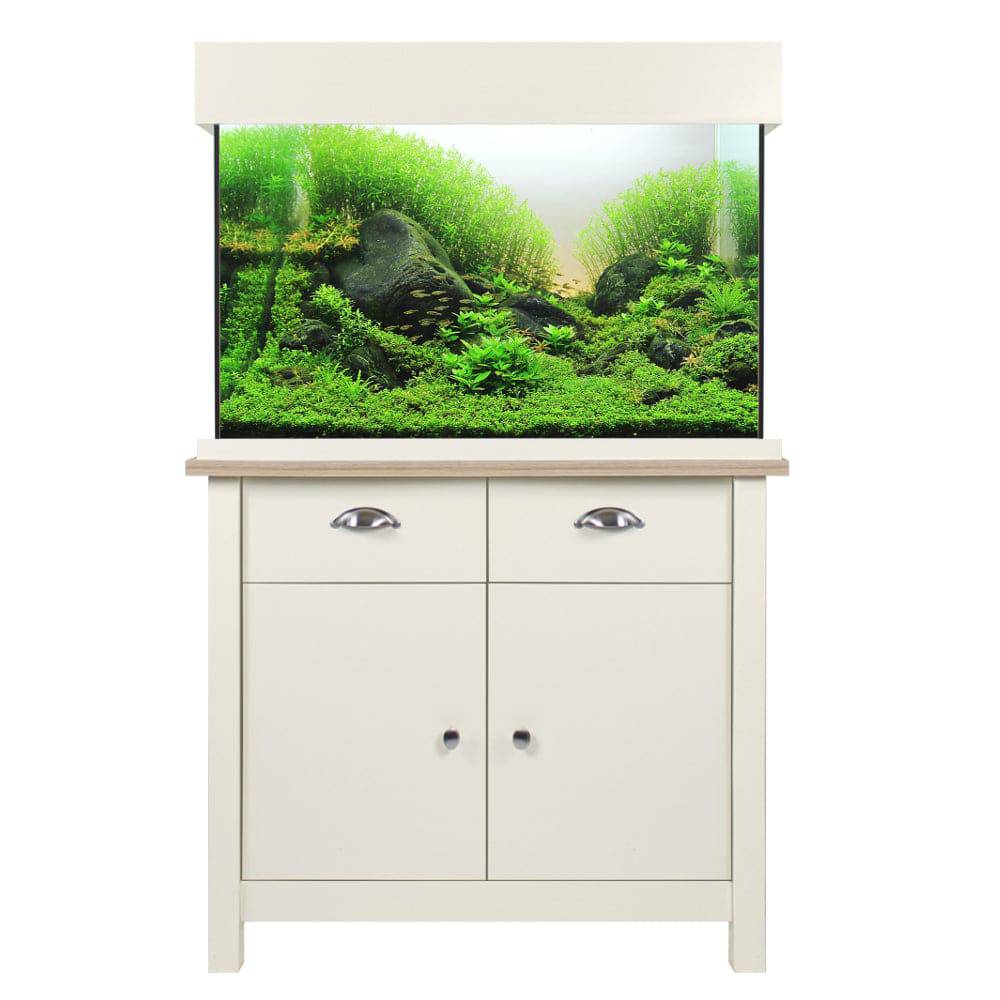 Aqua One Oak Style Shades Soft White Aquarium Fish Tank with Cabinet 81cm 145L - Real Aquatics