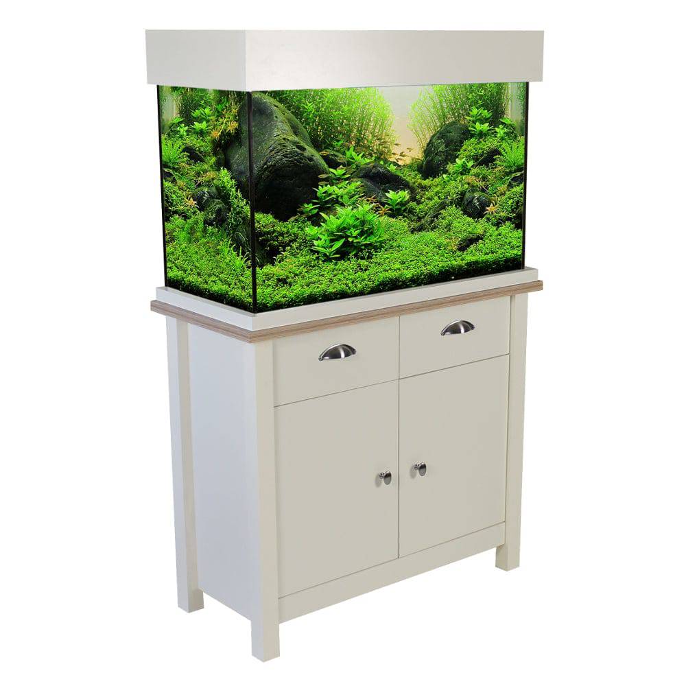 Aqua One Oak Style Shades Soft White Aquarium Fish Tank with Cabinet 81cm 145L - Real Aquatics