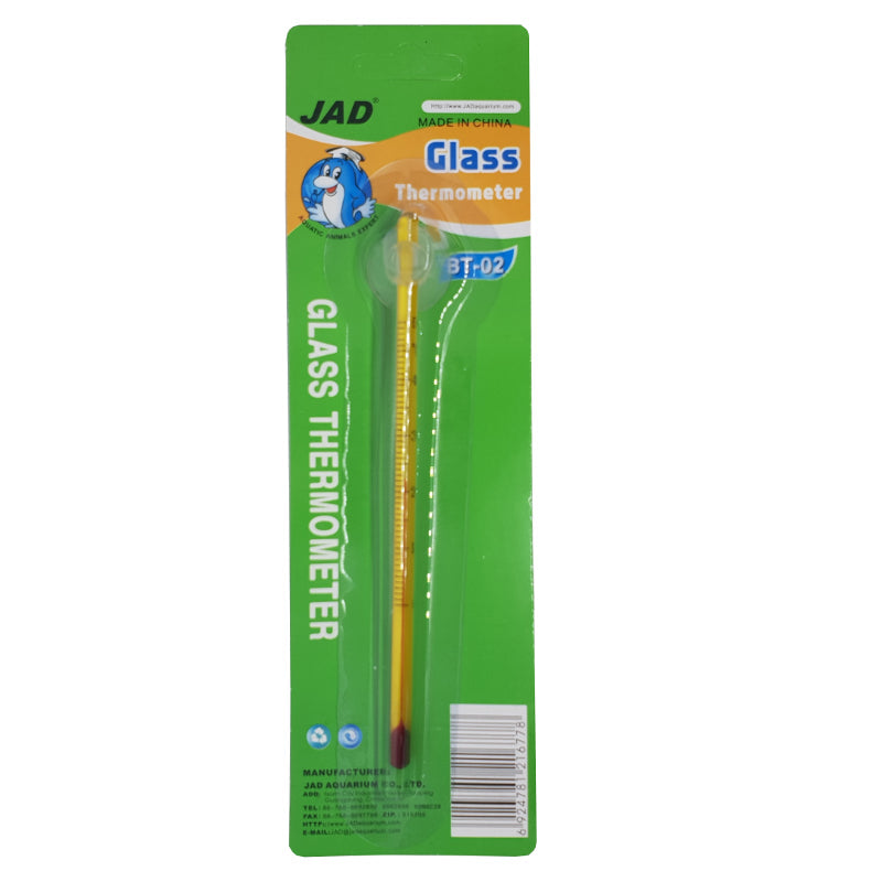 Boyu JAD Analogue Glass Aquarium Thermometer BT-02 showing temperature scale and clear glass design for fish tank use