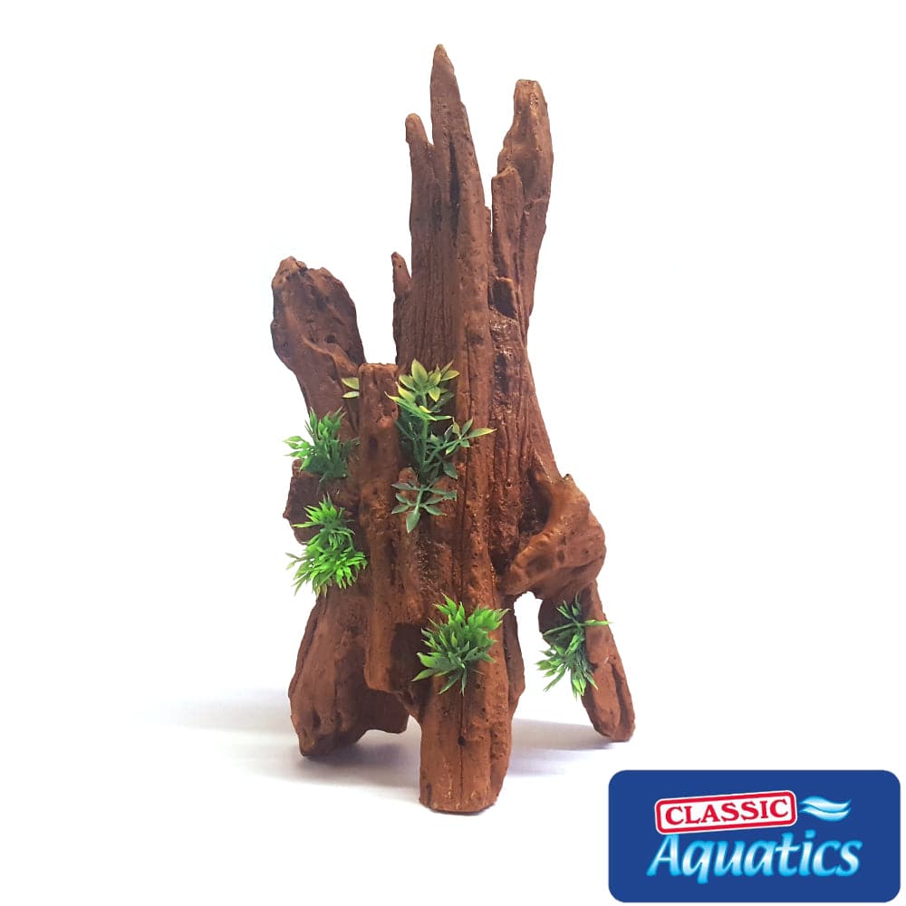 Classic Aquatics Driftwood Column w. Plants Ornament - Real Aquatics