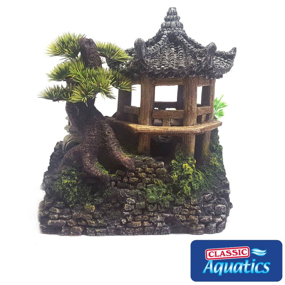 Classic Aquatics Pagoda House & Plants Aquarium Ornament Decoration - Real Aquatics