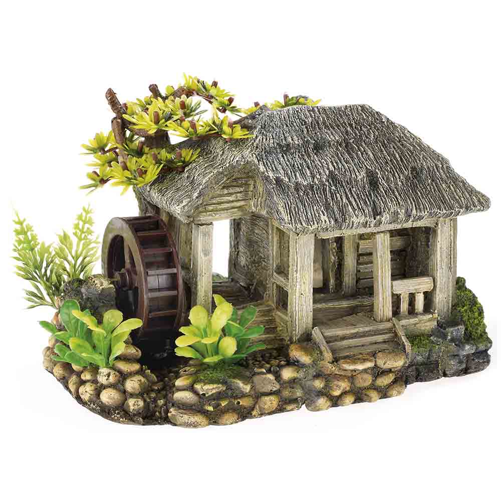 Classic Aquatics Water Mill with Turning Water Wheel Ornament - Real Aquatics