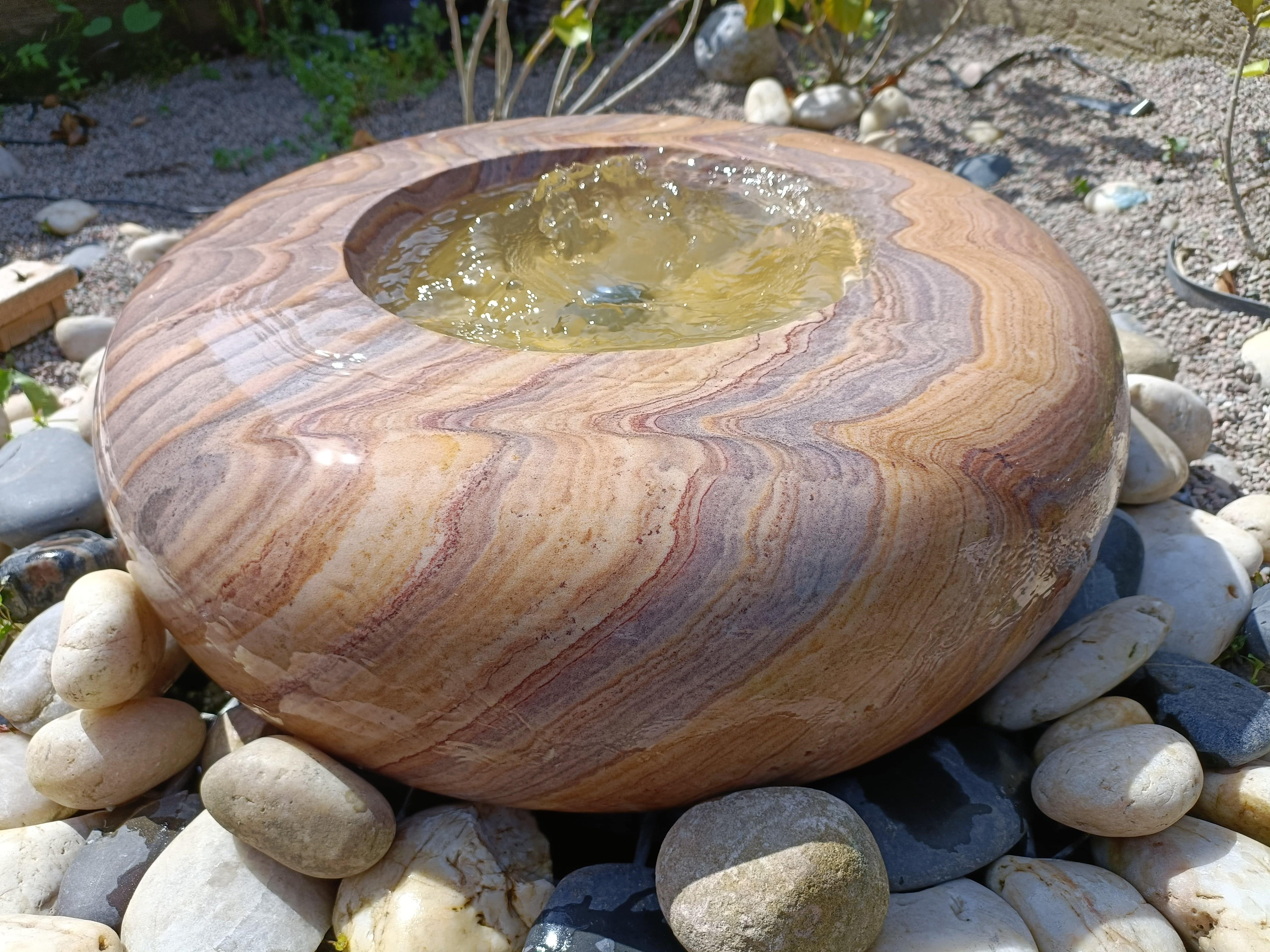 Rainbow Sandstone Babbling Curved Edge Bowl Garden Water Feature Diameter 50cm