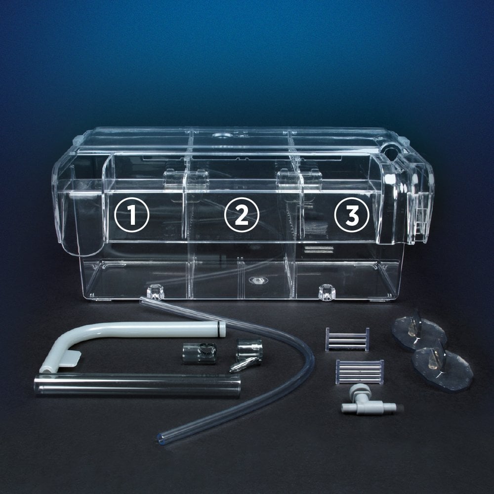 Fluval Hang-On Multi-Chamber Holding and Breeding Box for aquariums, with multiple compartments for fish and breeding purposes.