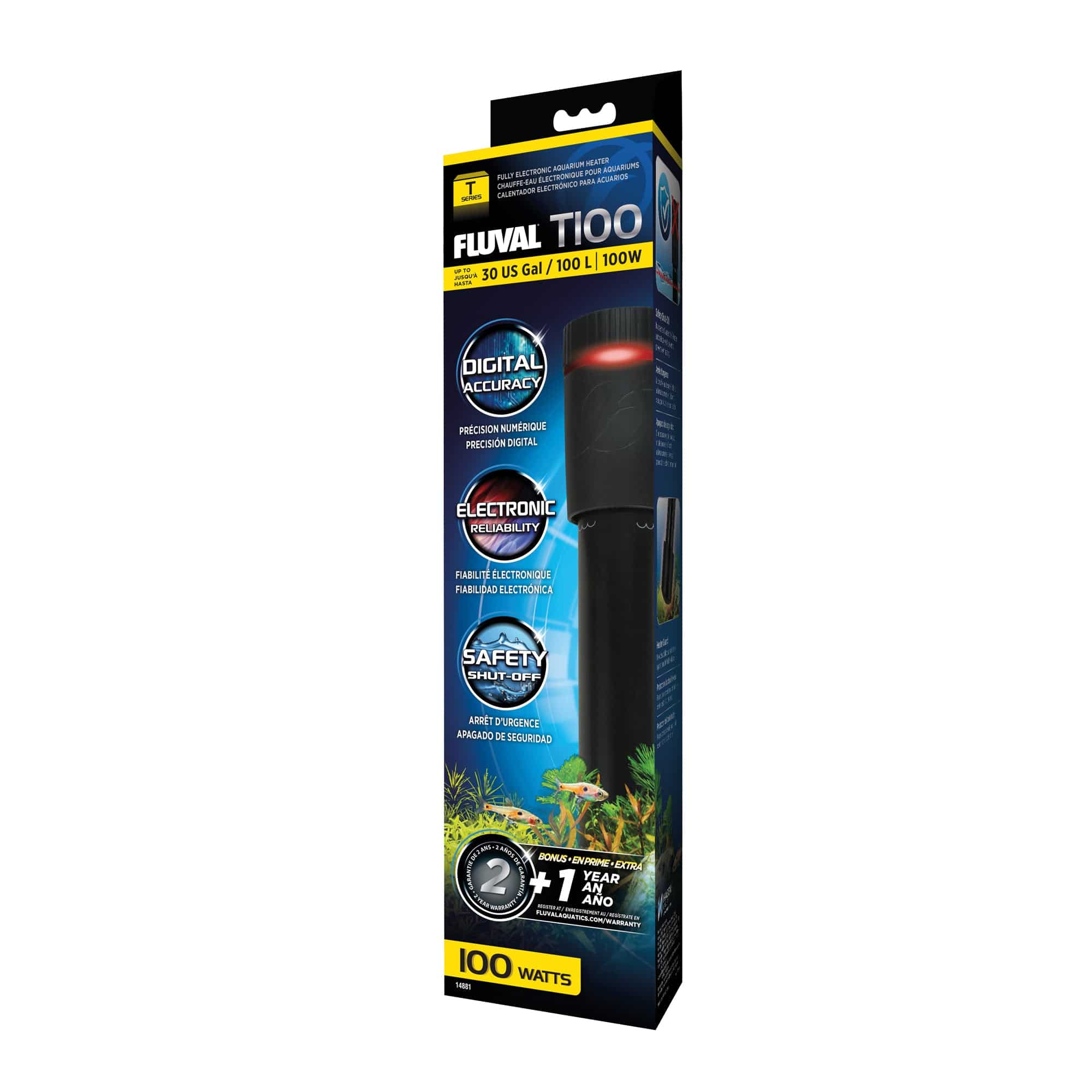 Fluval T Series Aquarium Fish Tank Heaters T100 100w - Real Aquatics