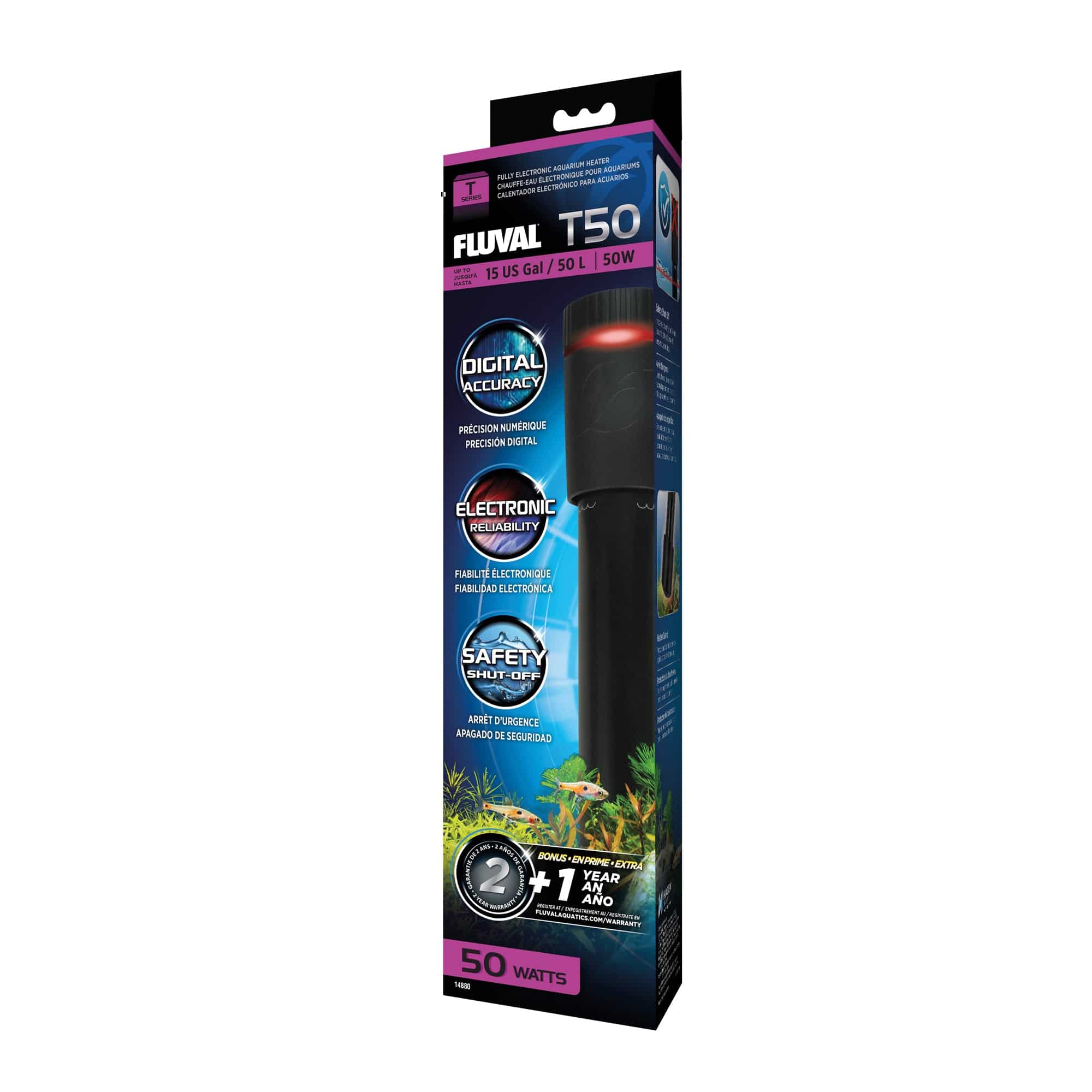 Fluval T Series Aquarium Fish Tank Heaters T50 50w - Real Aquatics