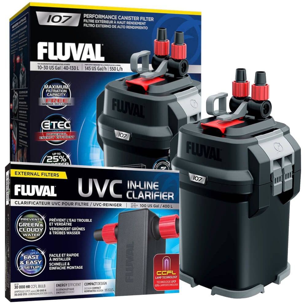 Fluval 107 Aquarium Filter 550L/h Tanks up to 130L with A203 UVC - Real Aquatics