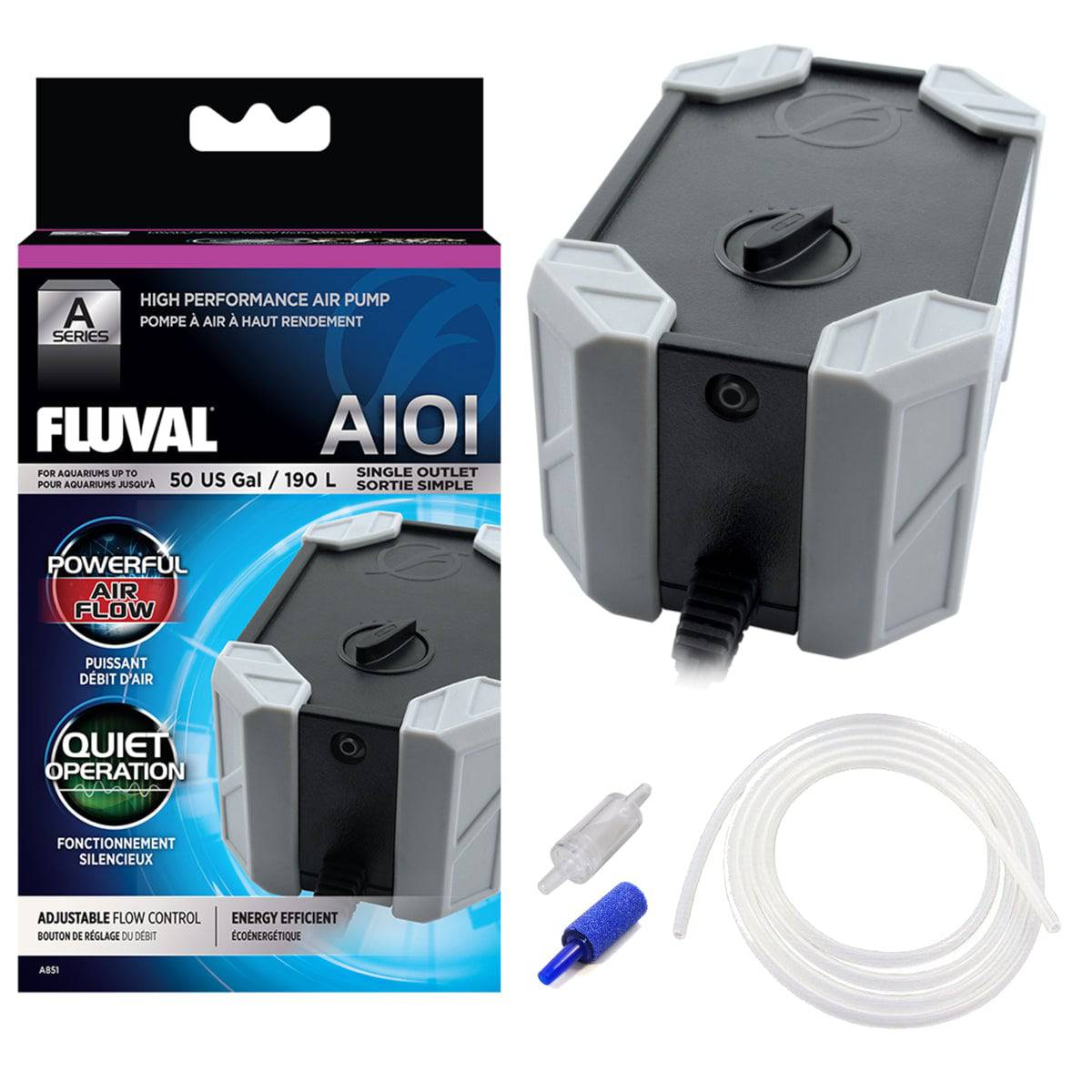 Fluval A101 Single Outlet Air Pump Adjustable Flow Rate Tanks <190L - Real Aquatics