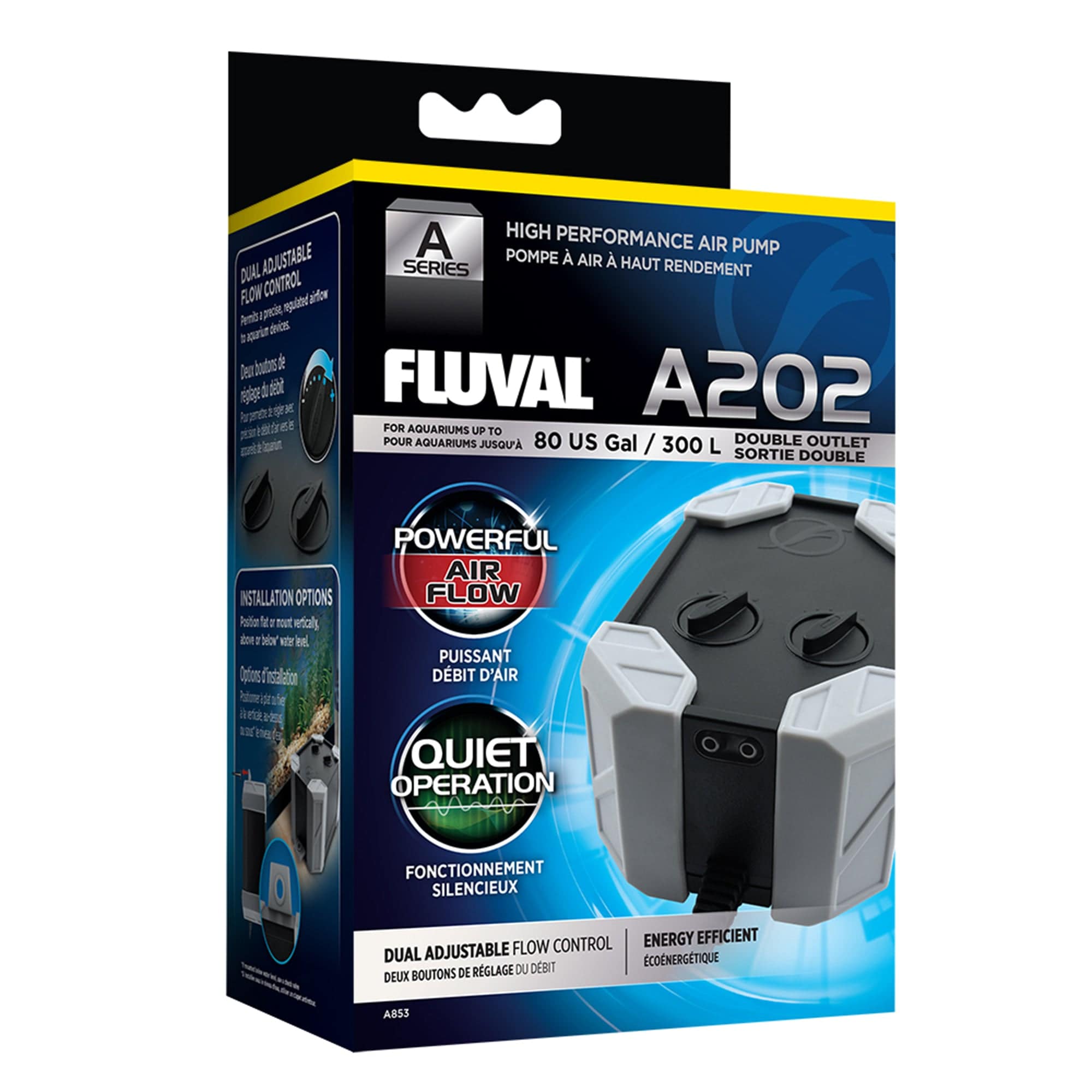 Fluval A202 Dual Outlet Air Pump Adjustable Flow Rate Tanks <300L - Real Aquatics