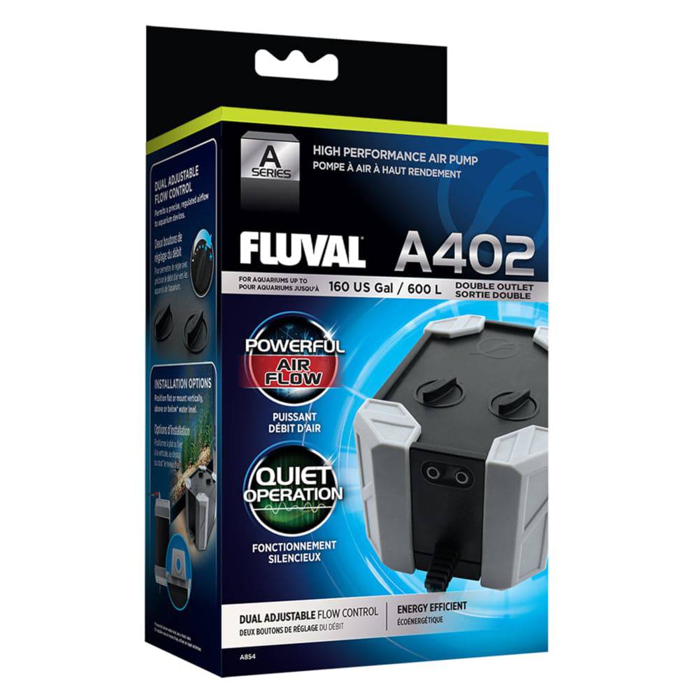 Fluval A402 Dual Outlet Air Pump Adjustable Flow Rate Tanks <600L - Real Aquatics