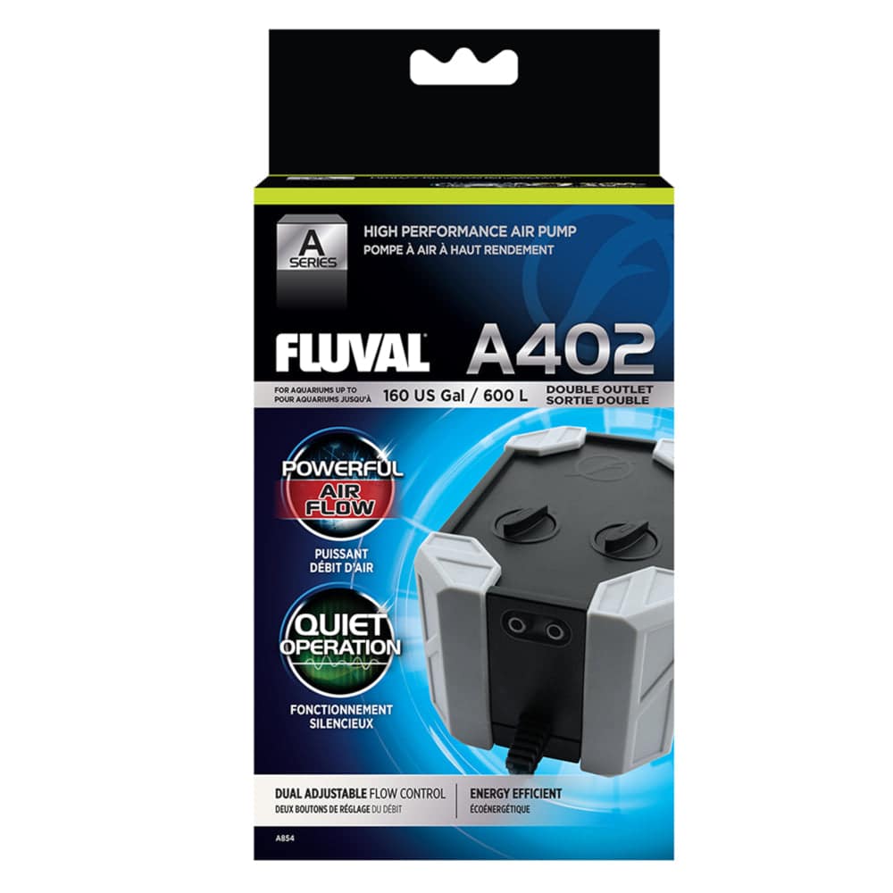 Fluval A402 Dual Outlet Air Pump Adjustable Flow Rate Tanks <600L - Real Aquatics