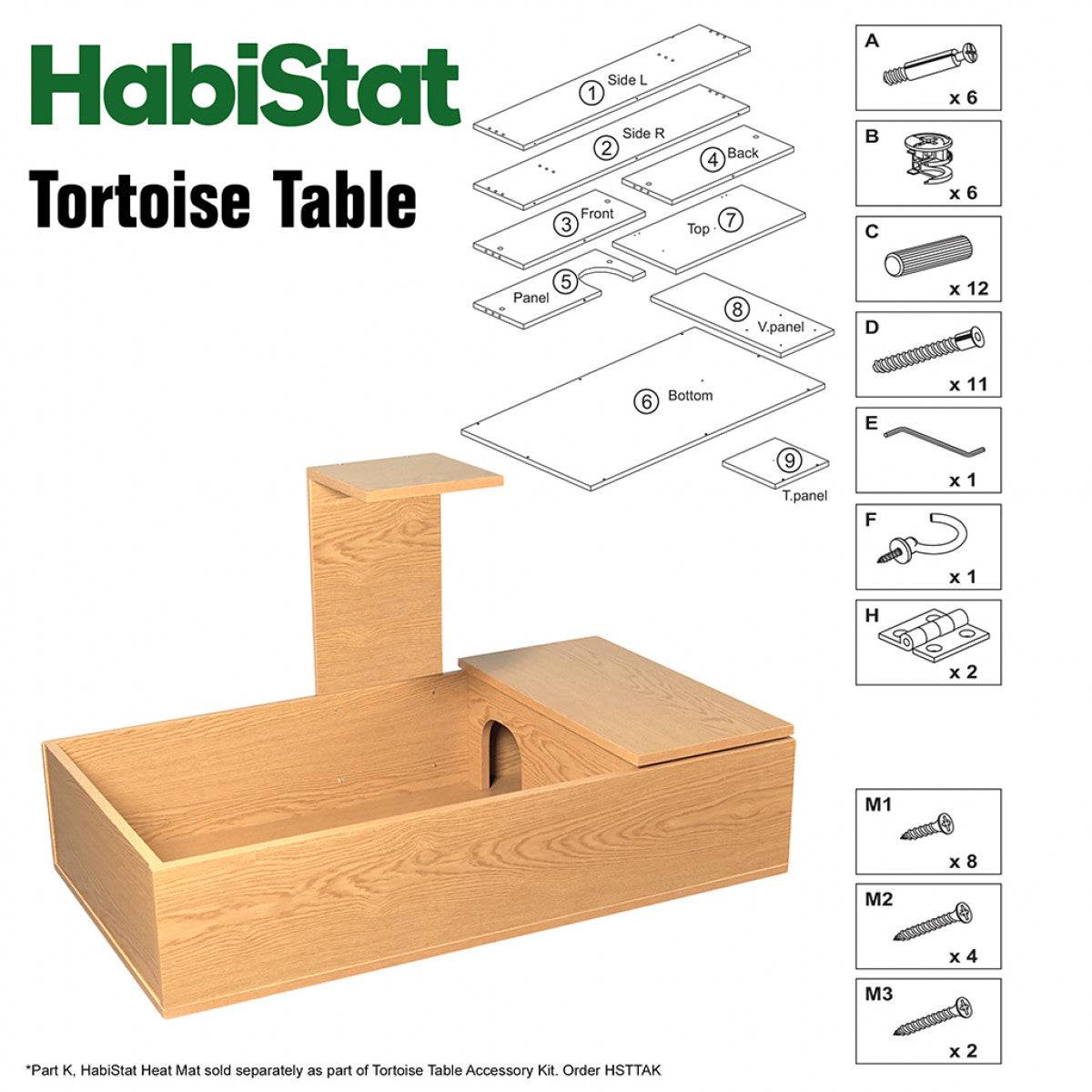 HabiStat Tortoise Table Oak 109cm 43" - Real Aquatics