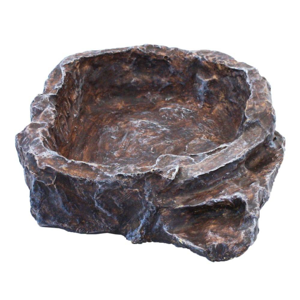 Komodo Reptile Feeding Drinking Terraced Rock Bowl Brown 3 Sizes - Real Aquatics