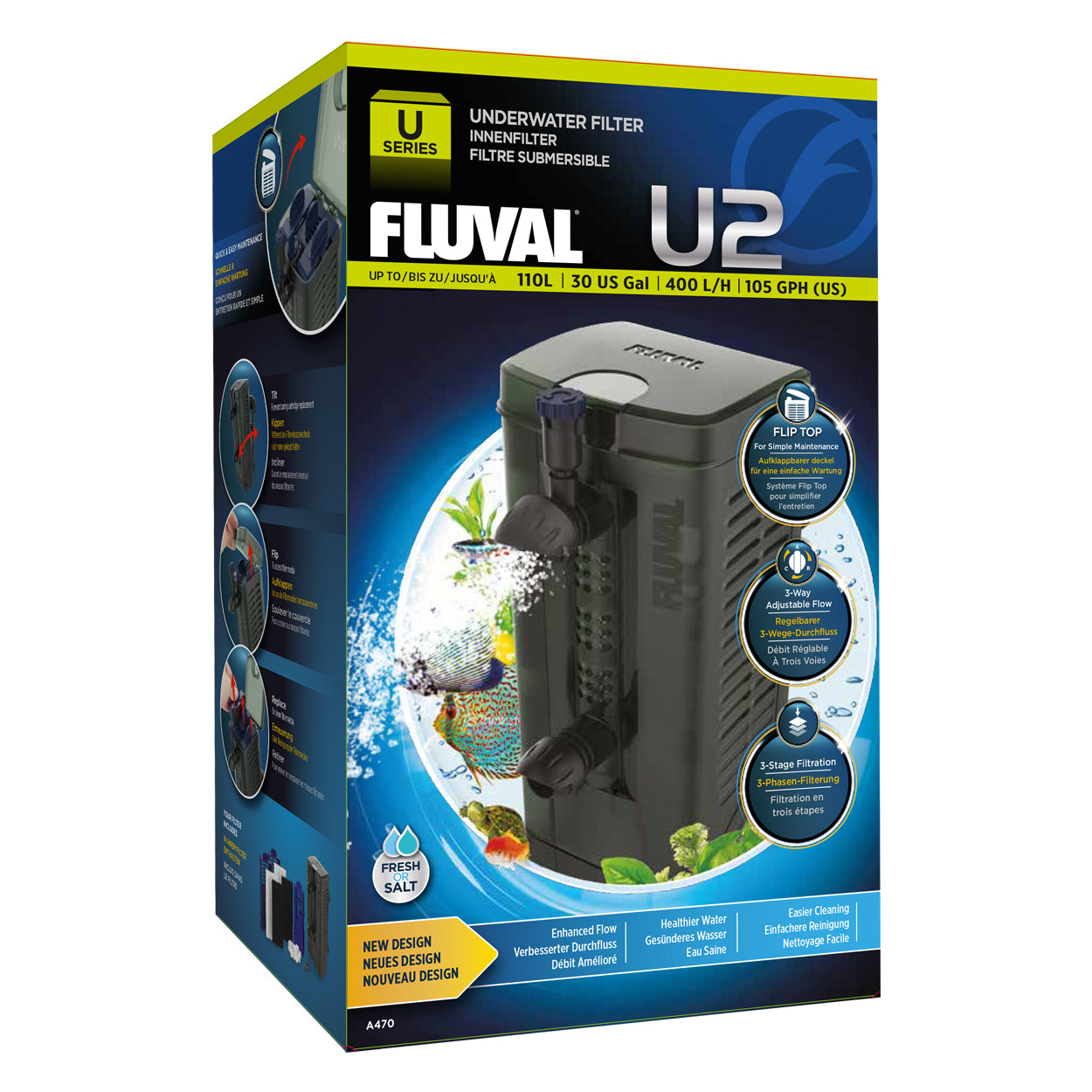 Fluval U2 Aquarium Internal Filter 400L/h for tanks up to 110L