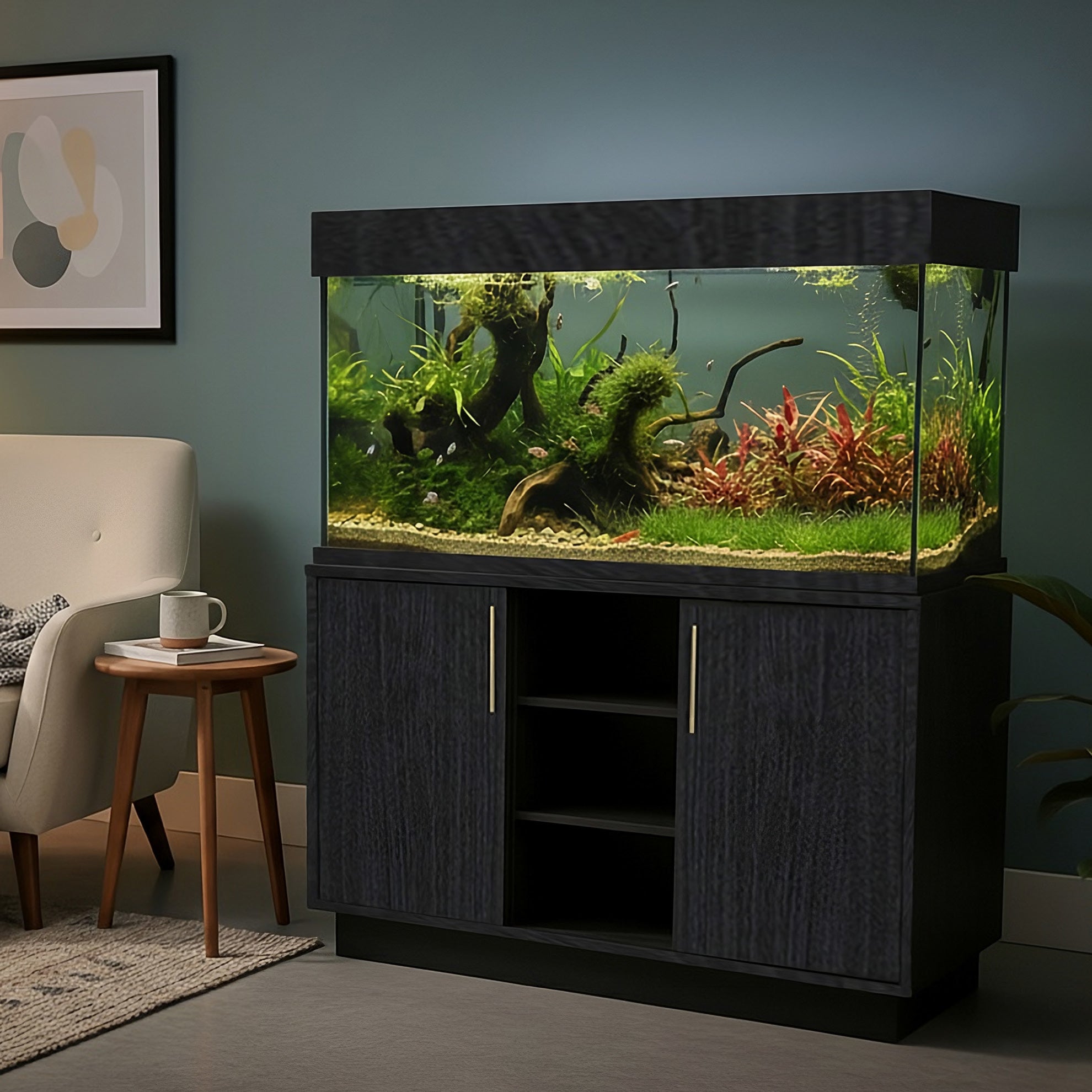 Aqua One OakStyle Fish Tank Aquarium & Cabinet Set Black Obsidian Smoked Oak 116cm 230L